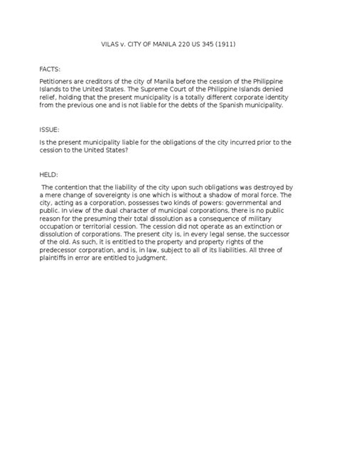 Vilas v. City of Manila 220 Us 345 (1911) Digest .